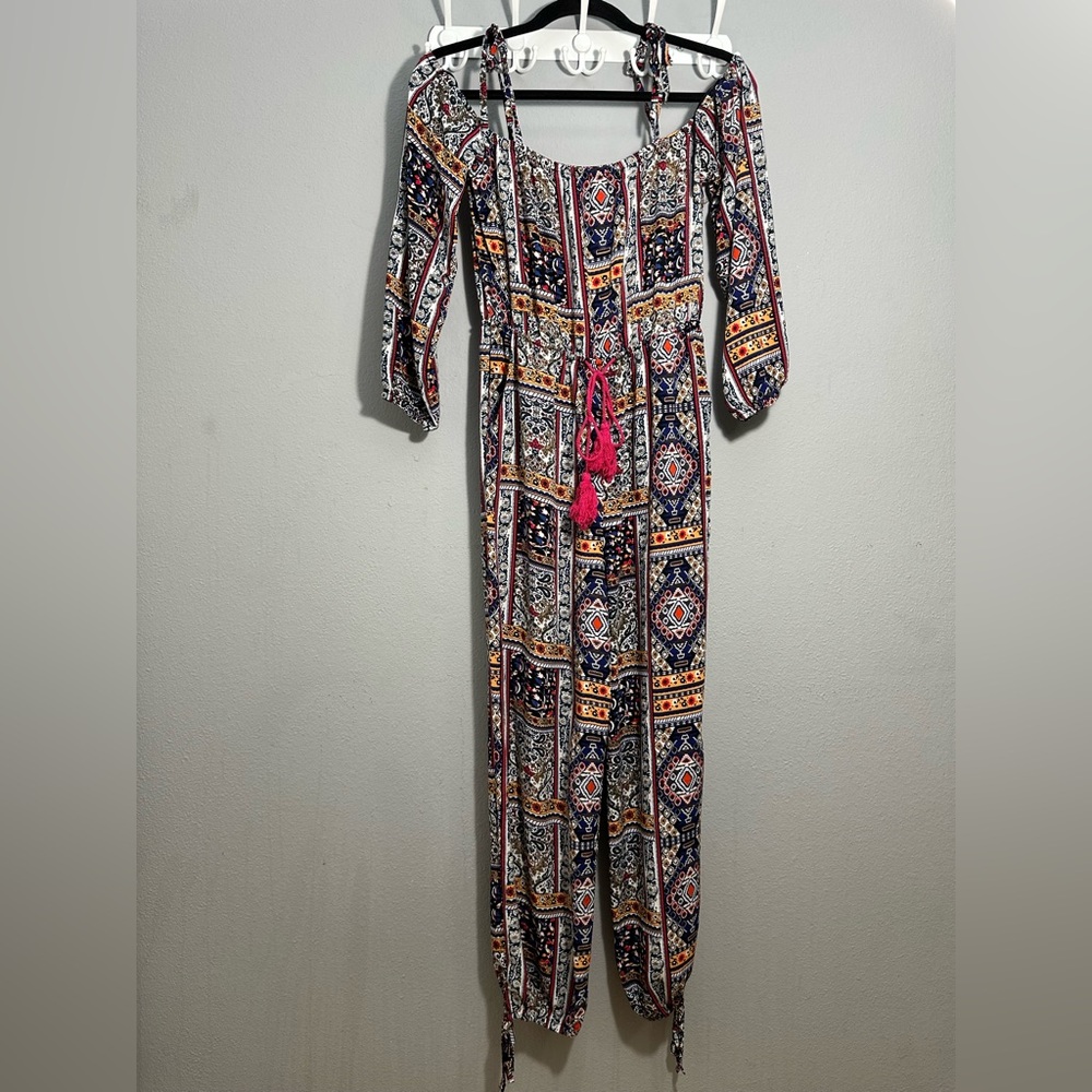 Kiss the Sky Bohemian Patterned Jumpsuit with Tassels for women size S